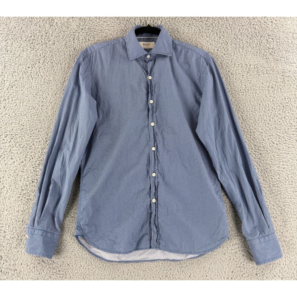 Boggi Milano Button Down Shirt Mens S Blue White Micro Print New Classic Cotton